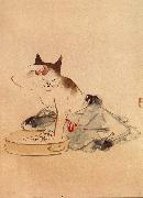 Hiroshige, Ando Cat Bathing oil painting artist